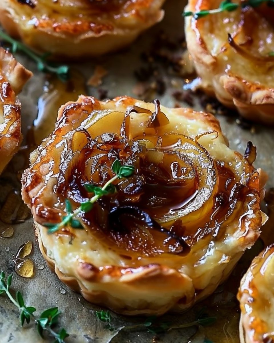 Gluten-Free Apple Brie Tarts with Caramelized Onions & Honey