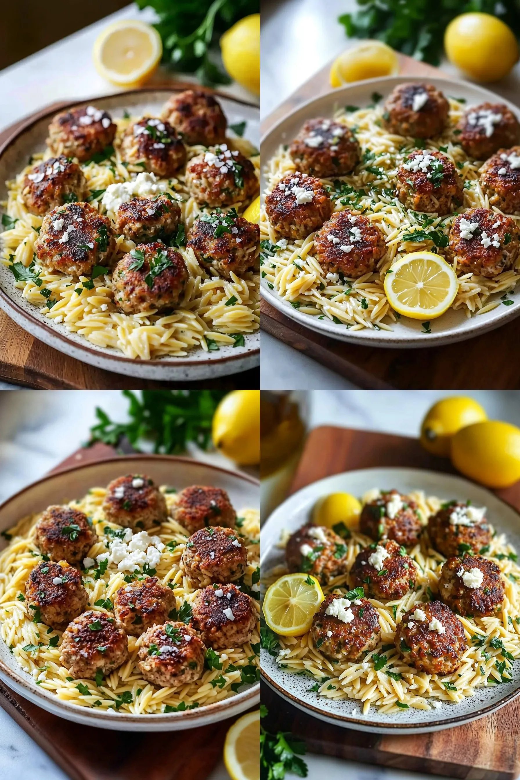 Greek Chicken Meatballs with Lemon Orzo