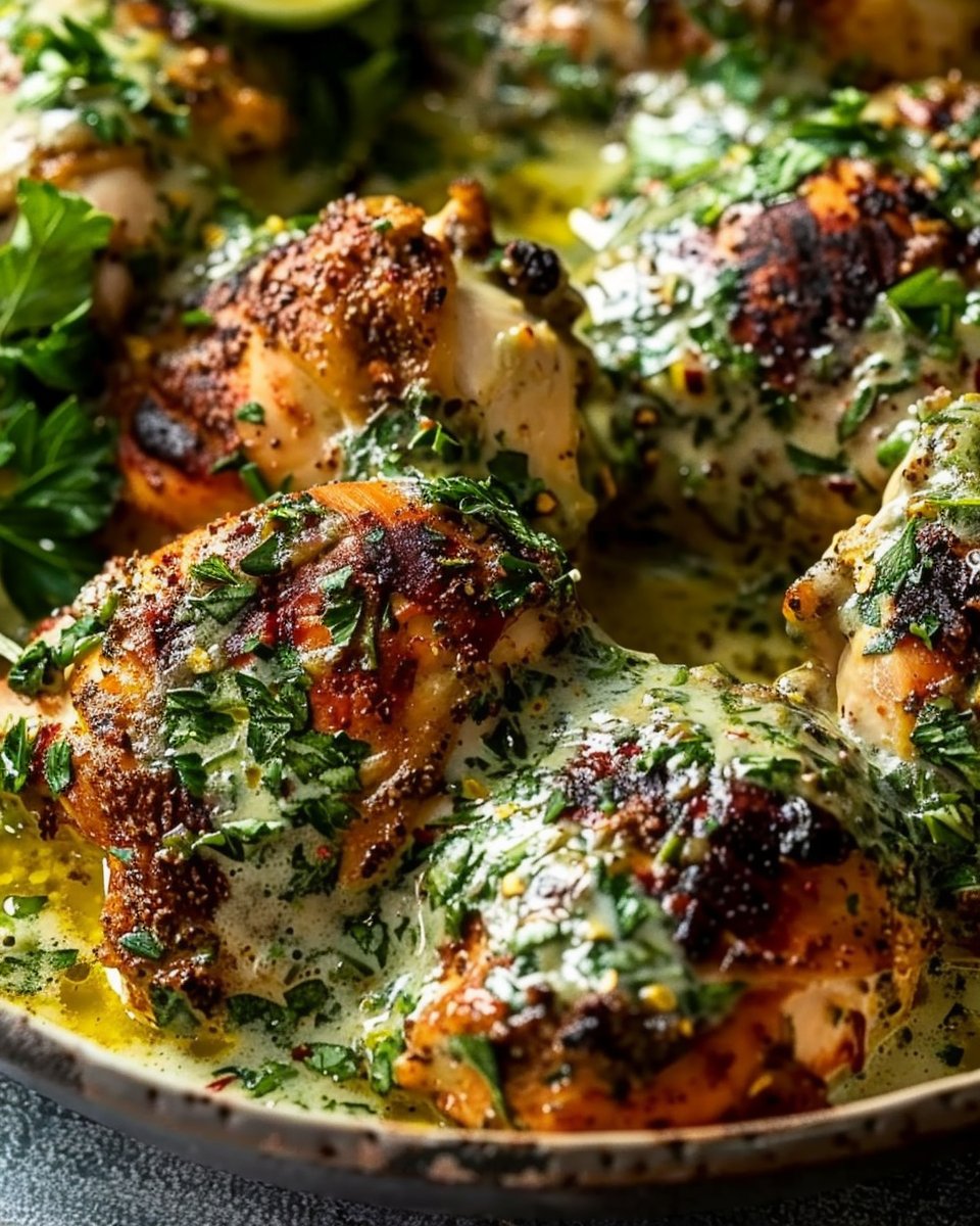Spiced Baked Chicken with Creamy Green Herb Sauce