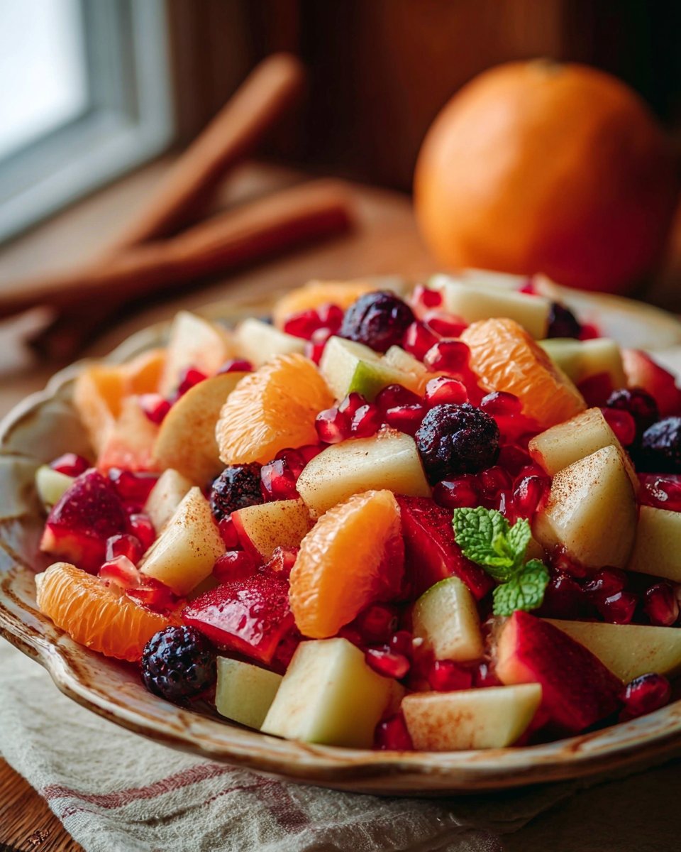 Sweet Winter Fruit Salad with Cinnamon Vanilla Dressing