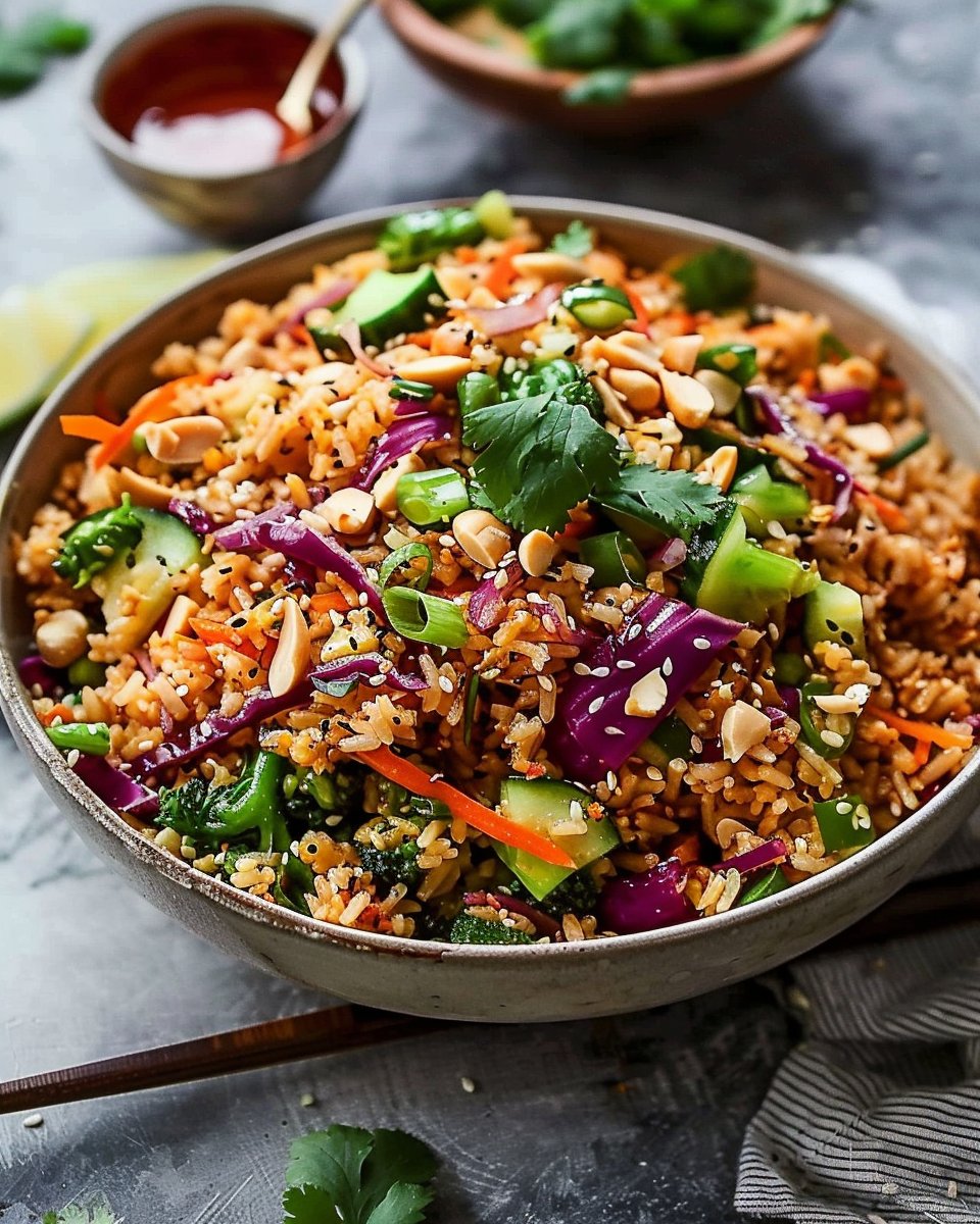 Asian Crispy Rice Salad with Peanut Sesame Dressing