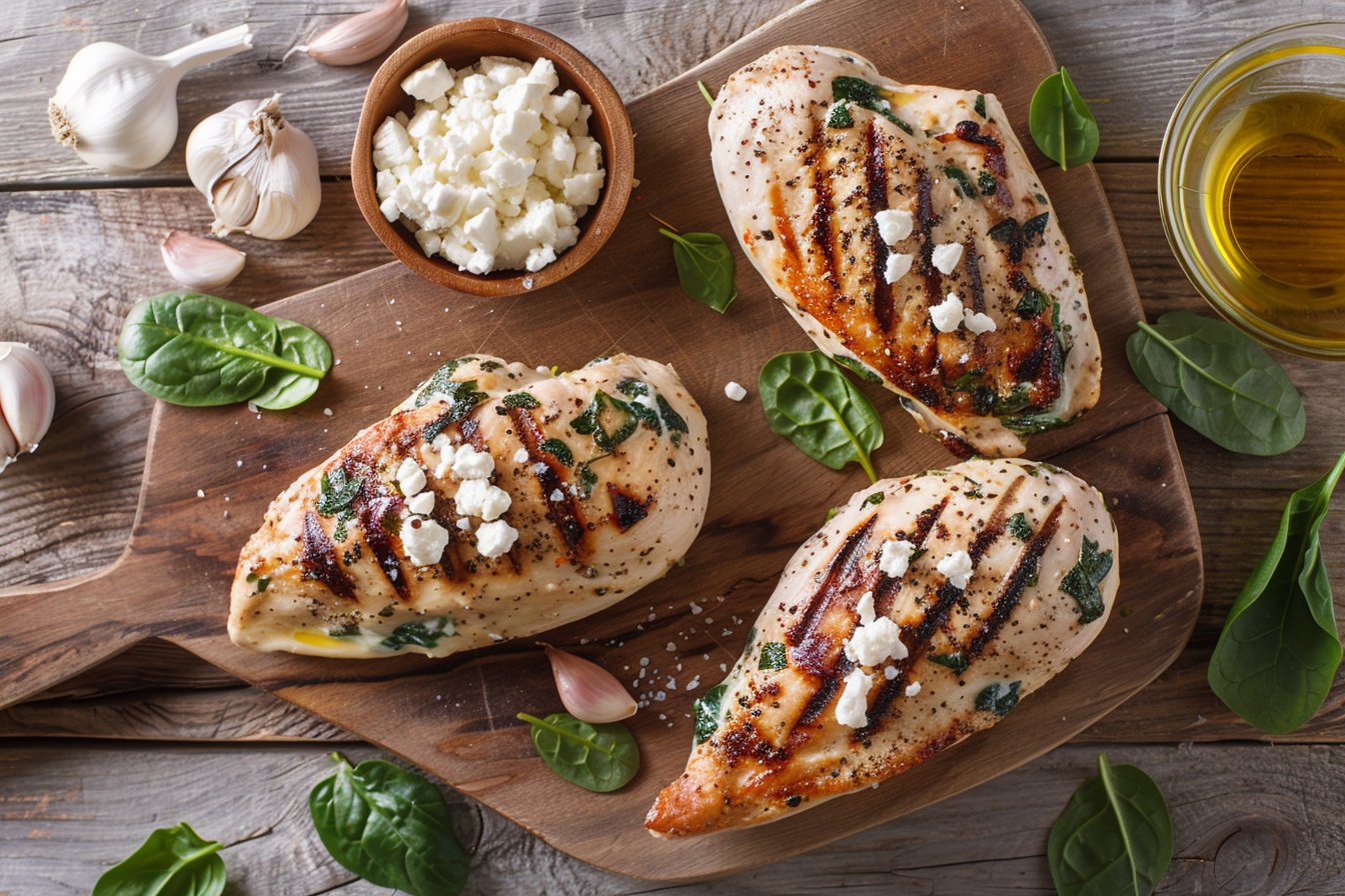 Air Fryer Spinach and Feta Stuffed Chicken Breast