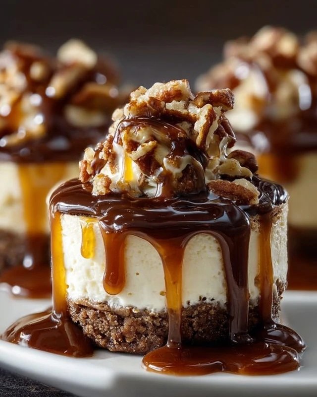 No Bake Turtle Mini Cheesecakes