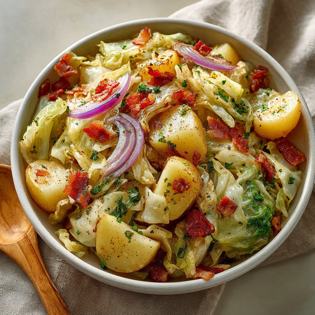 Easy Fried Cabbage and Potatoes with Bacon