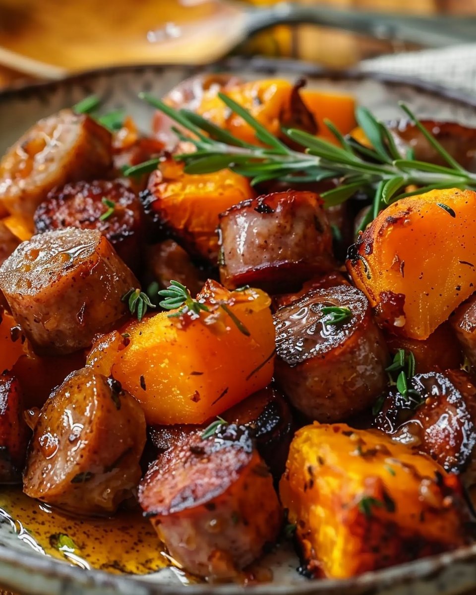 Sausage Sweet Potato with Honey Garlic Sauce