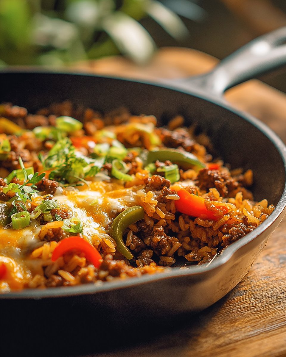Cheesy Beef and Rice Skillet