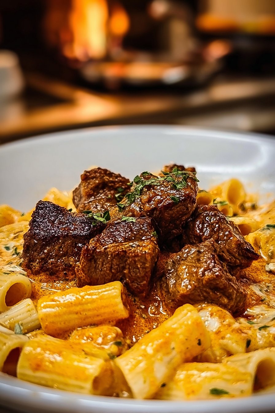 Cajun Steak Tips with Creamy Parmesan Rigatoni