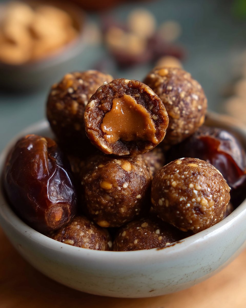 Energy balls with dates and a peanut butter gooey center