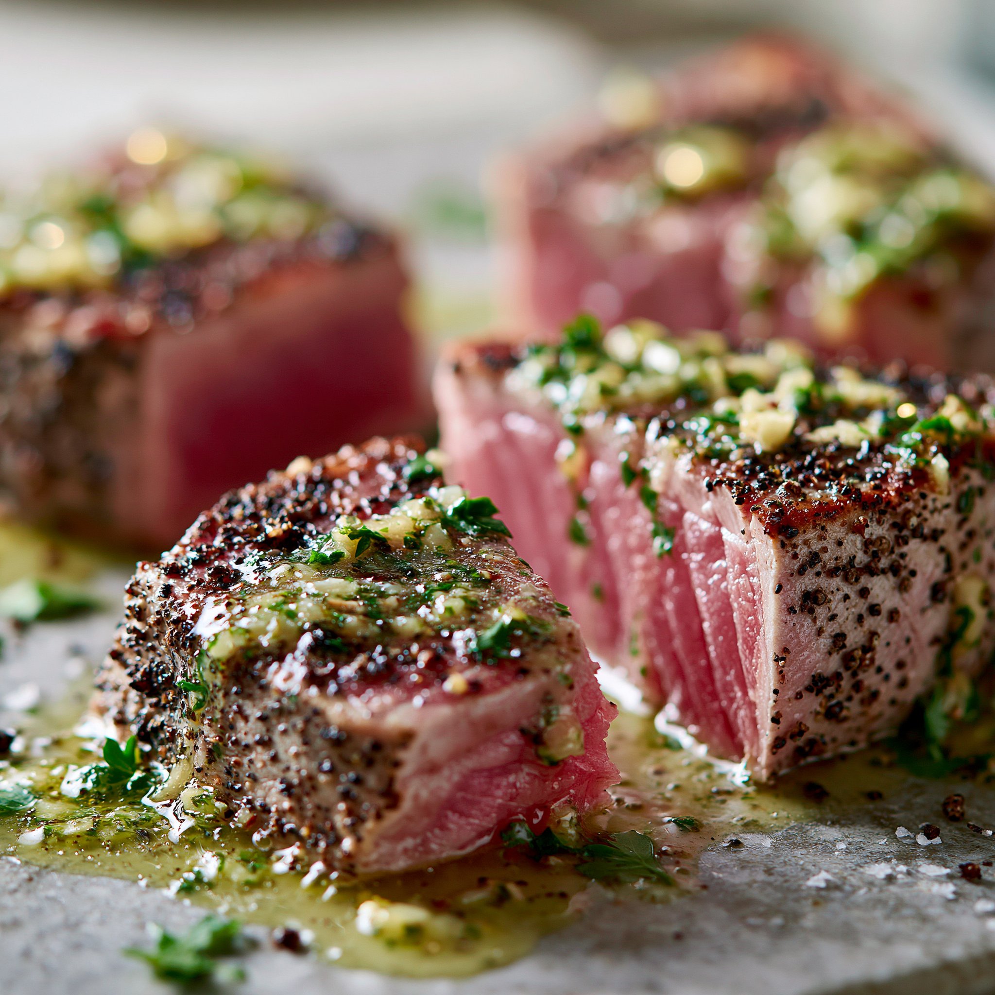 Seared Tuna Steaks with Garlic Herb Butter