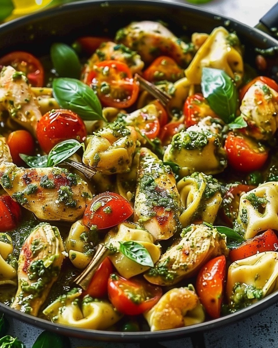 One-Pan Pesto Chicken, Tortellini, and Veggies 3 One-Pan Pesto Chicken, Tortellini, and Veggies