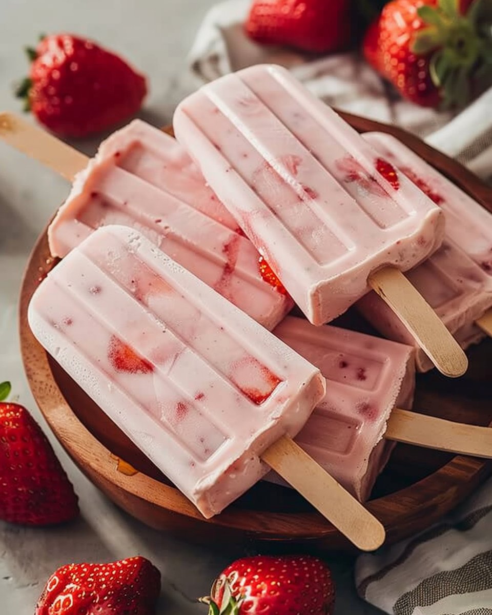 Strawberry Cream Popsicles 3 Strawberry Cream Popsicles