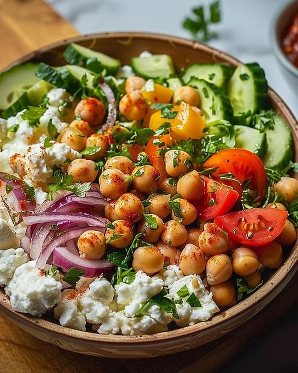 Cottage Cheese and Chickpeas Salad