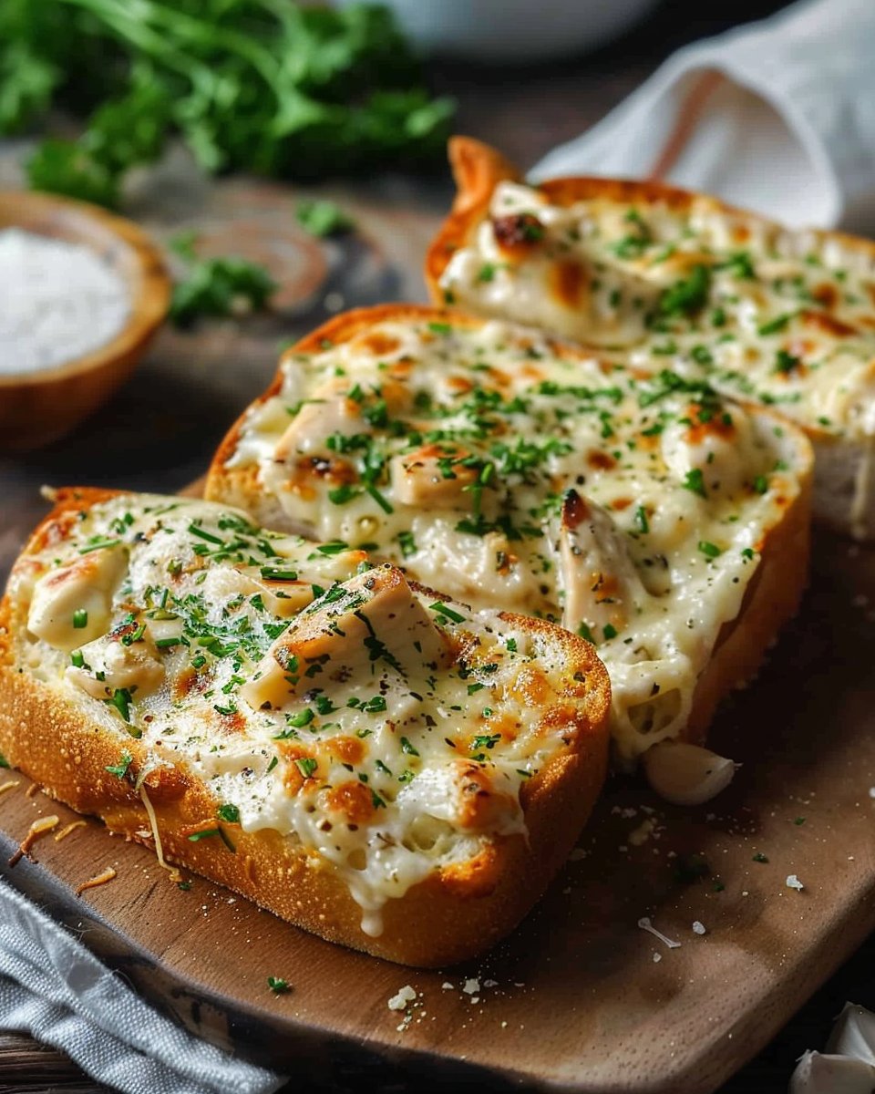 Irresistible Chicken Alfredo Garlic Bread