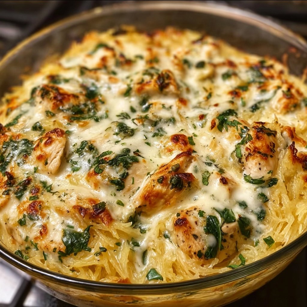Chicken & Spinach Alfredo Spaghetti 2 Chicken & Spinach Alfredo Spaghetti Squash Bake