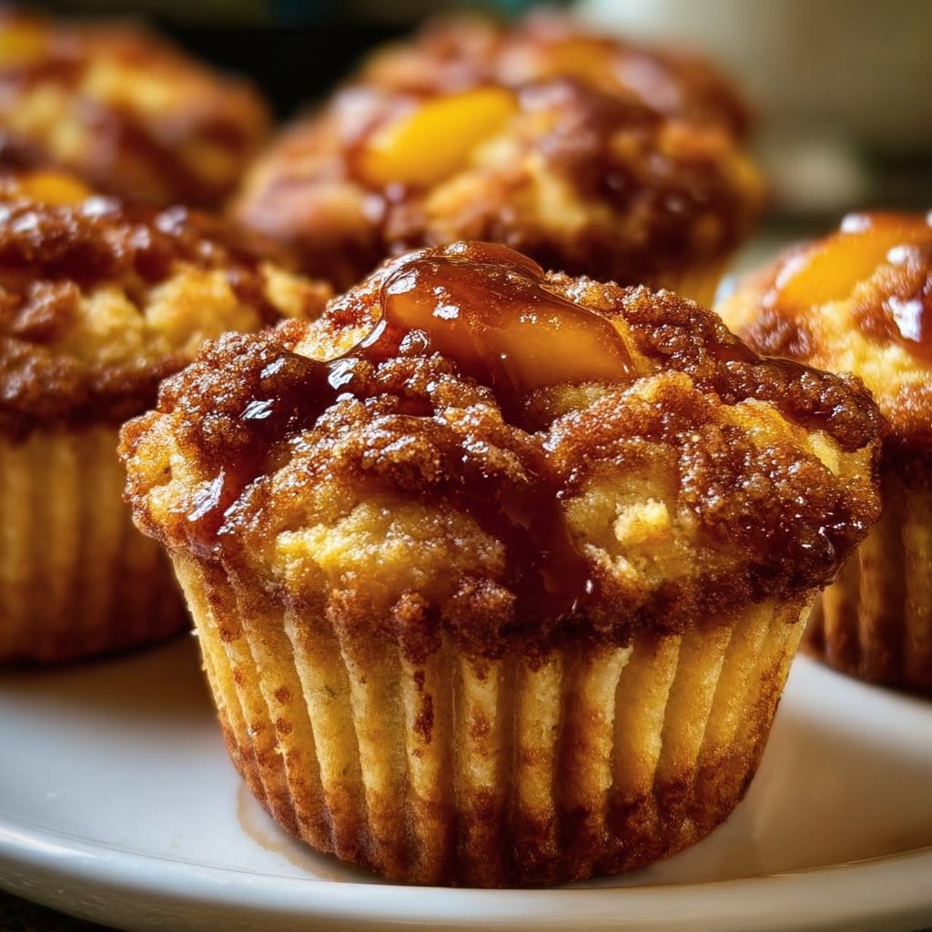 Jumbo Caramel Peach Cobbler Muffins