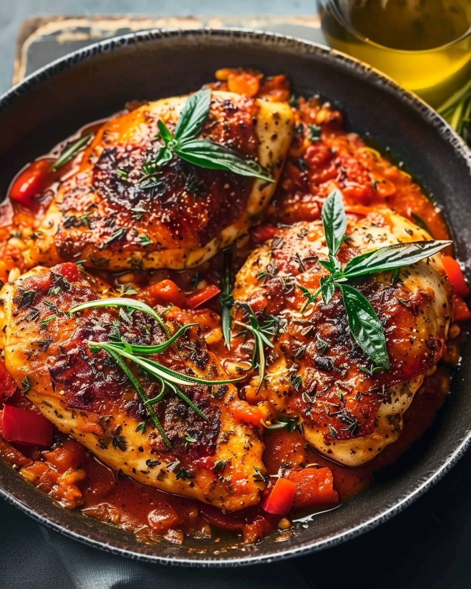 Mediterranean Chicken with Roasted Red Pepper Sauce