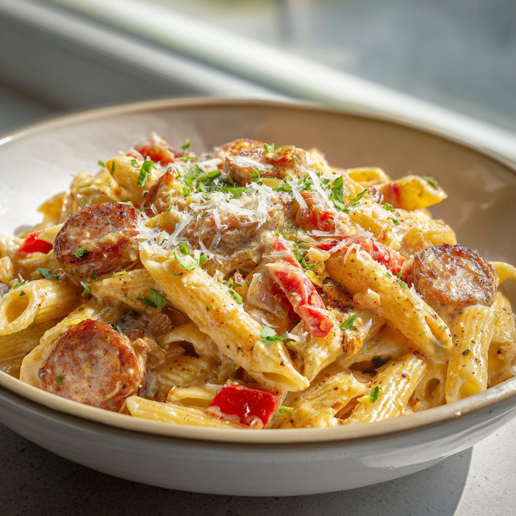 One-Pot Creamy Spicy Cajun Sausage Pasta