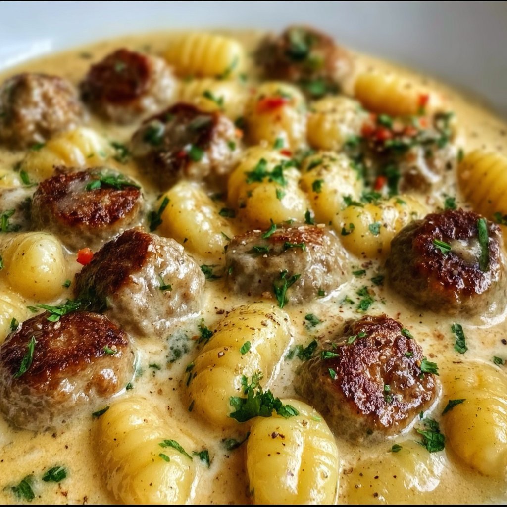 Gnocchis à la crème avec boulettes de viande