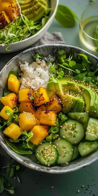 Buddha Bowl mangue avocat concombre