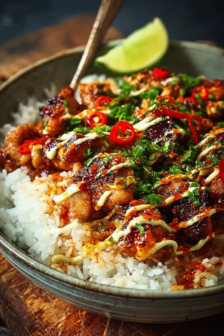 Sweet Chili Chicken Bowl with Coconut Lime Drizzle