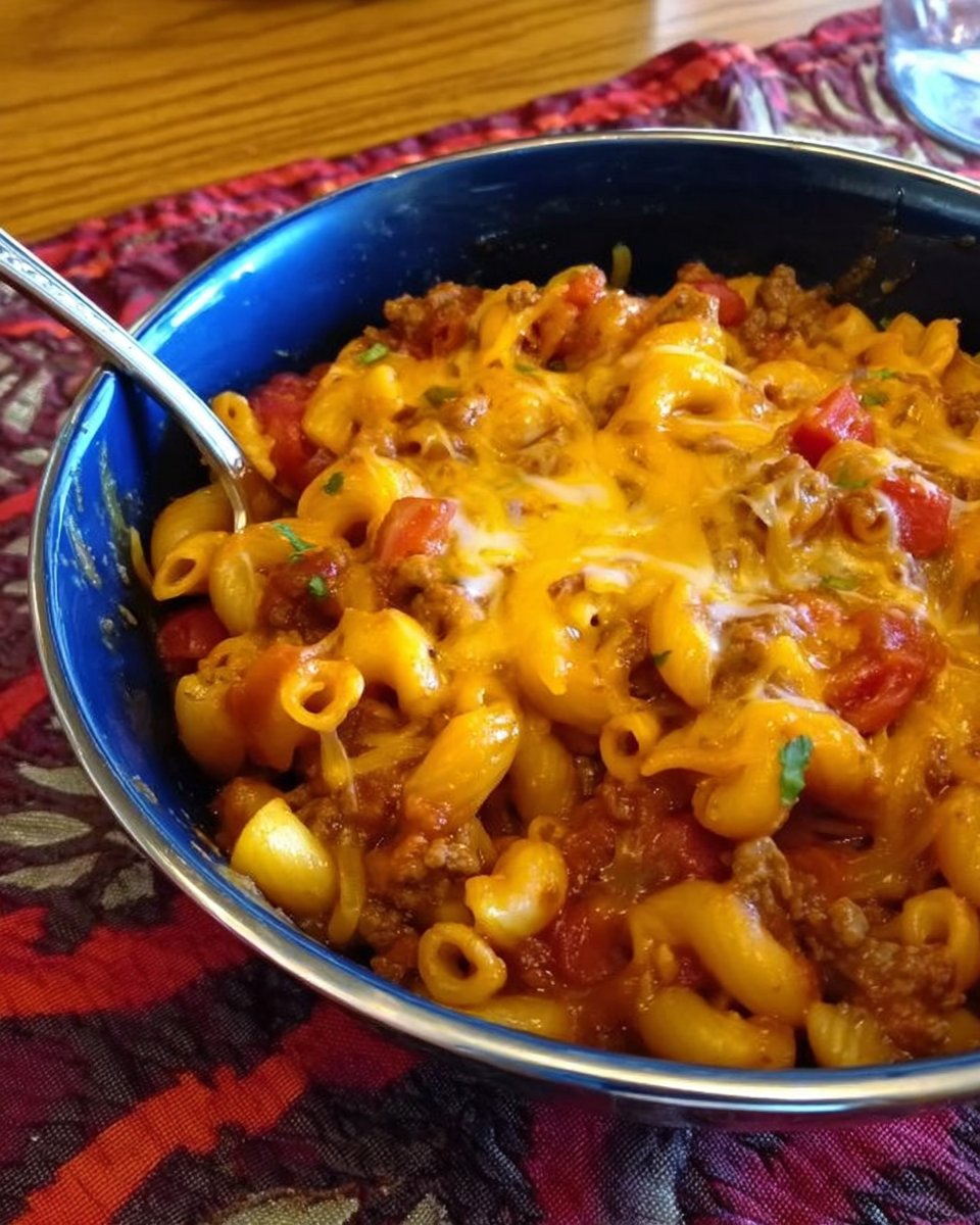Ein Topf Chili Mac und Käse