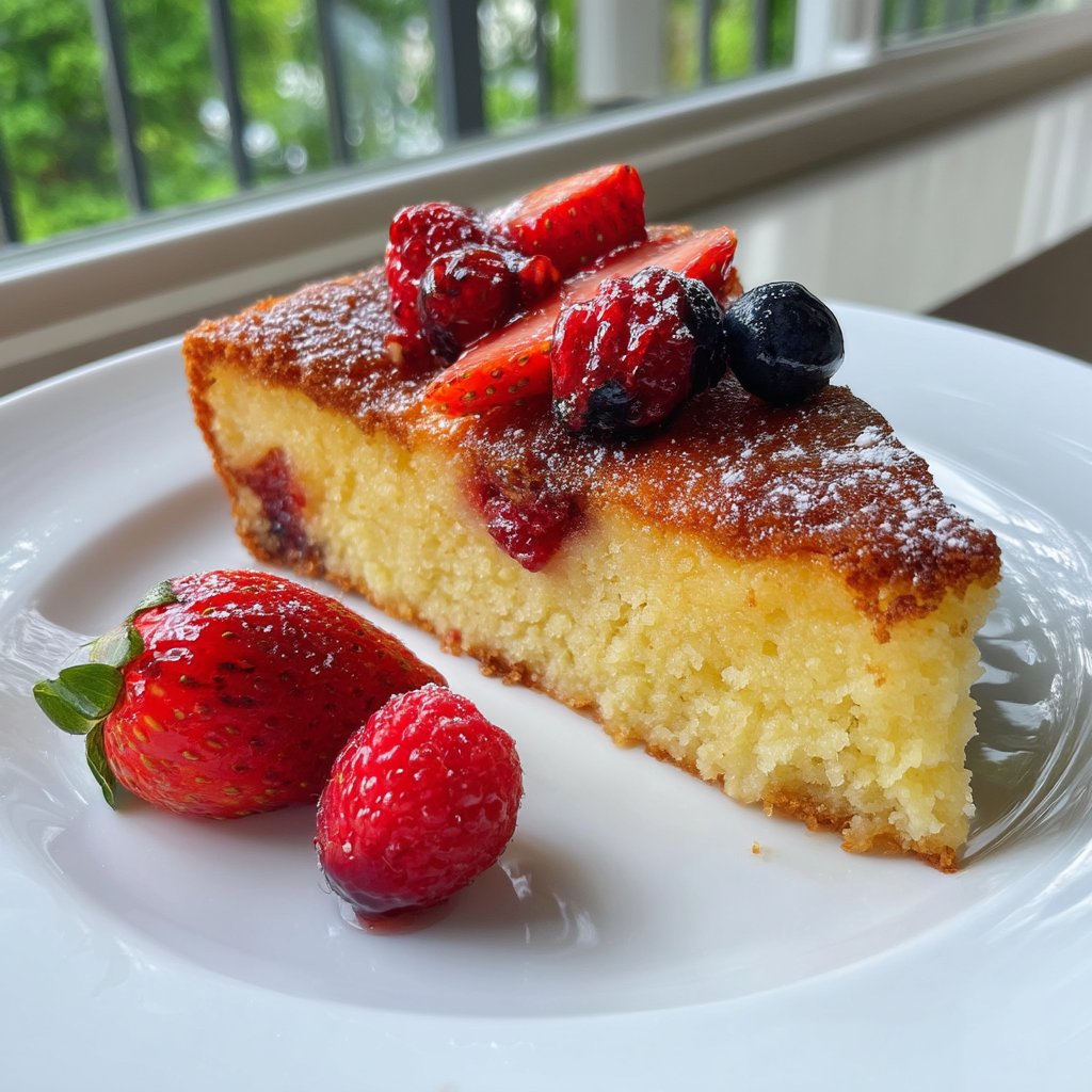 Vanilla Bean Pudding Cake with Jammy Berries