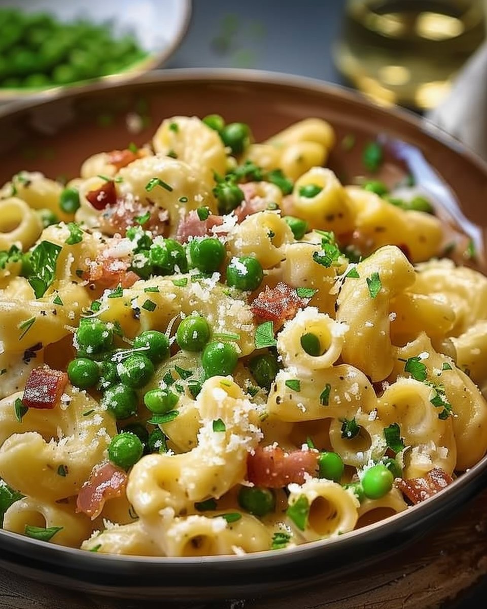 Creamy Pasta with Pancetta and Peas 3 Creamy Pasta with Pancetta and Peas