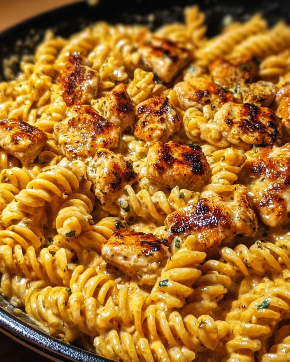 Cheesy Cajun Garlic Chicken Rotini Skillet