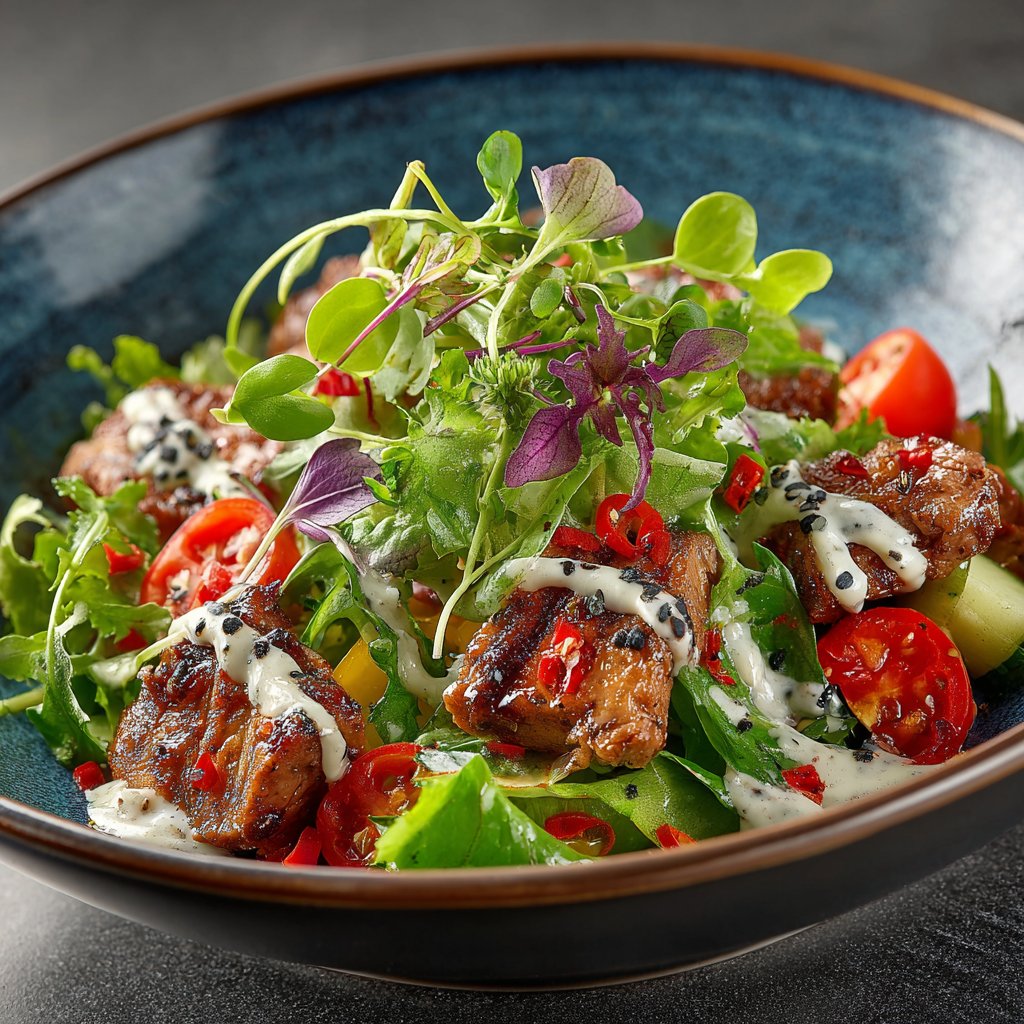 Vibrant Garden Salad with Tangy Vinaigrette and a Protein Twist (Chicken or Beef)