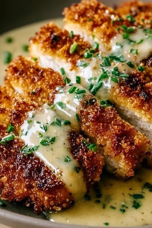 Crispy Parmesan Chicken with Creamy Garlic Sauce