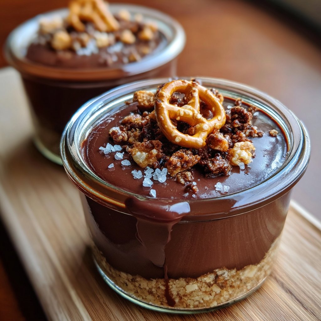 Salted Chocolate Pudding Jars with Pretzel Crumbs
