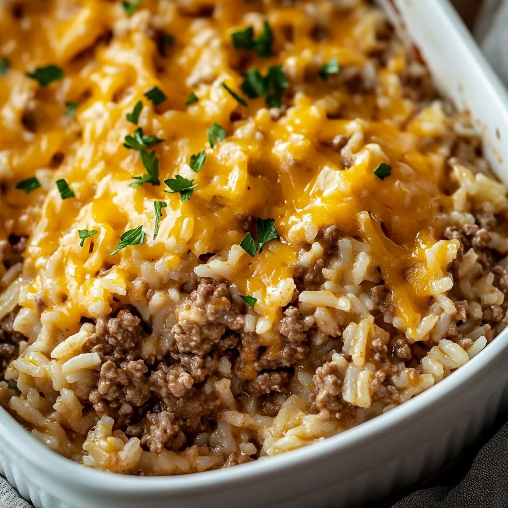 Cheesy Ground Beef and Rice Casserole