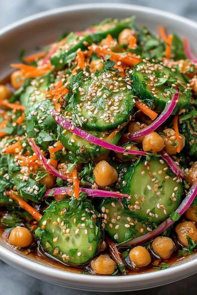 Asian Cucumber and Chickpea Slaw with Sesame Dressing