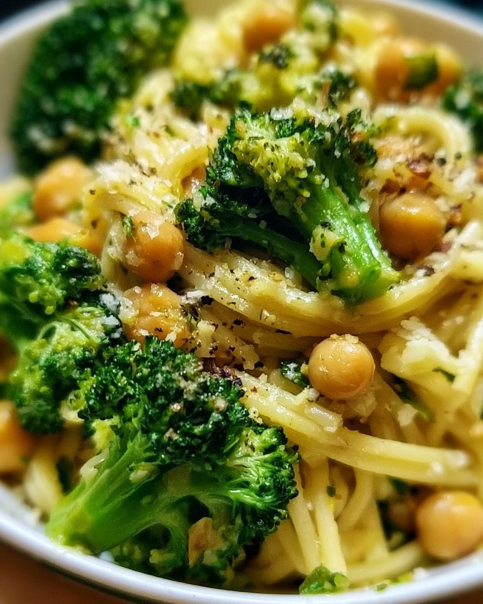 Broccoli and Chickpeas Pasta with Garlic Olive Oil