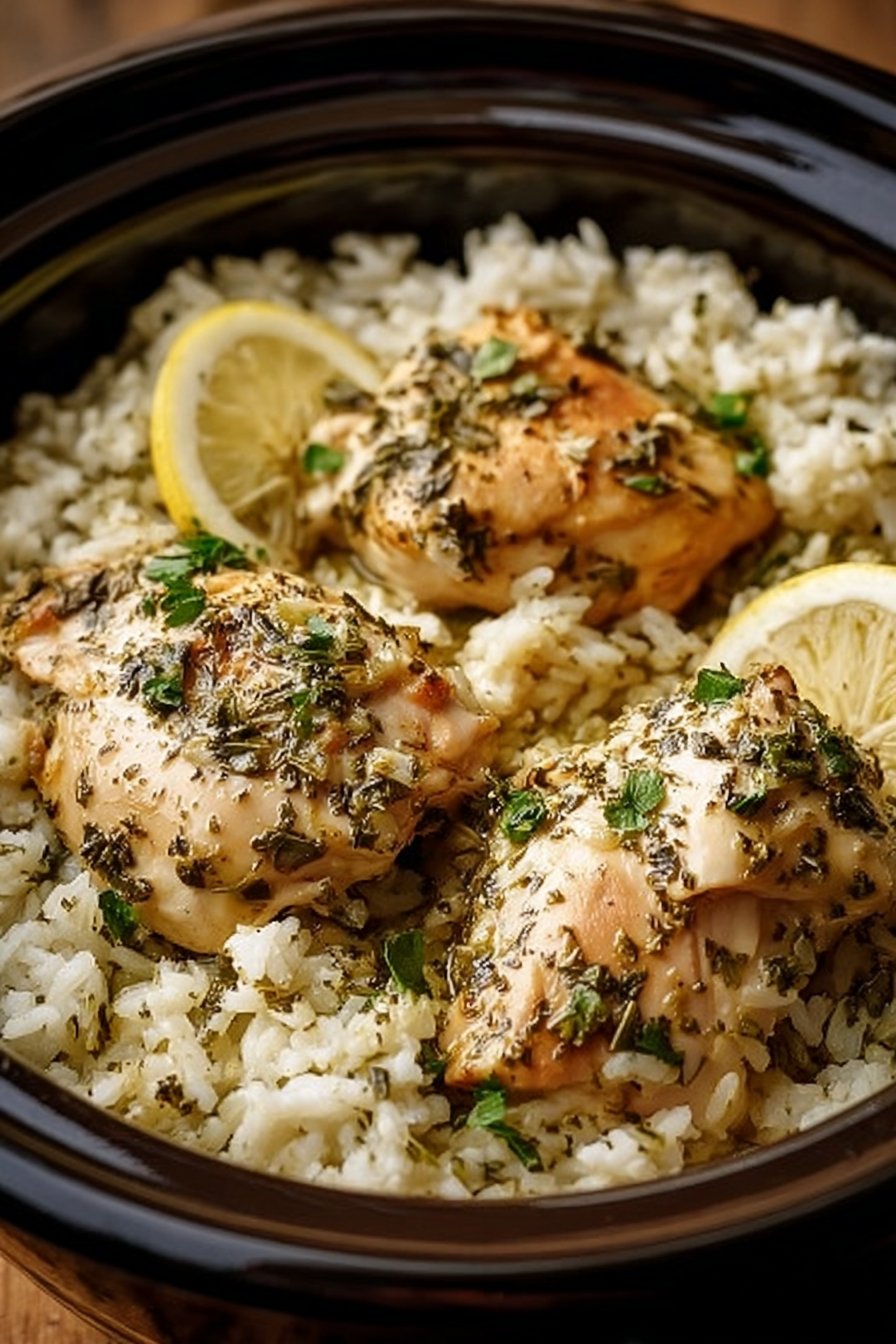 Slow Cooker Lemon Herb Chicken and Rice