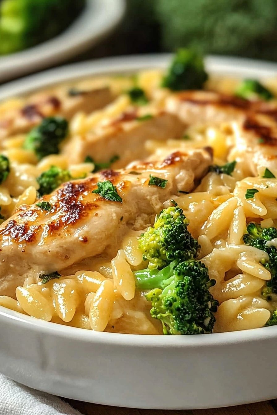 Pollo Broccoli Orzo al Cheddar
