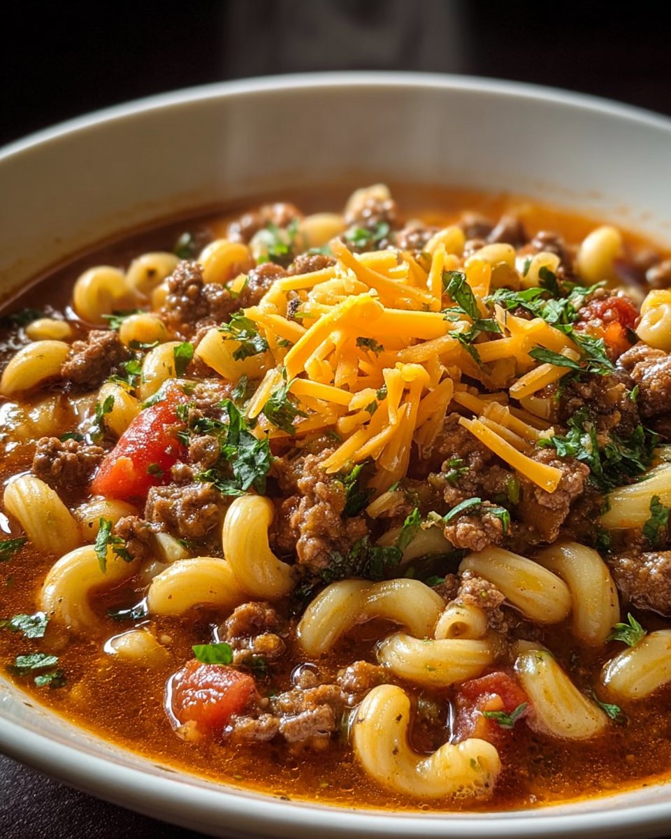 Crockpot Cheeseburger Macaroni Soup