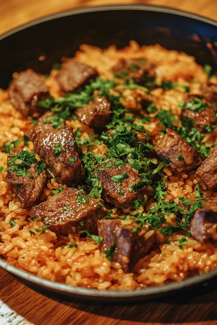 Cheesy Steak and Rice Skillet