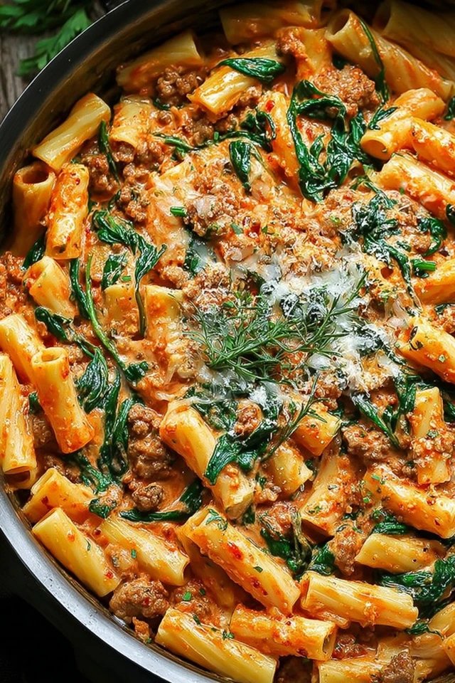 Creamy Sausage Rigatoni with Spinach