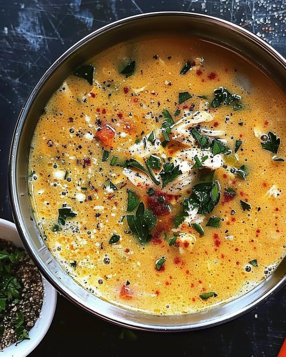Creamy Chicken Pepper Soup with Acini di Pepe, Parsley & Cream