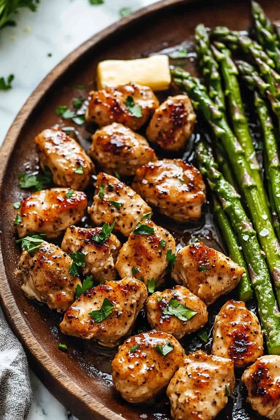 Garlic Butter Chicken Bites and Asparagus
