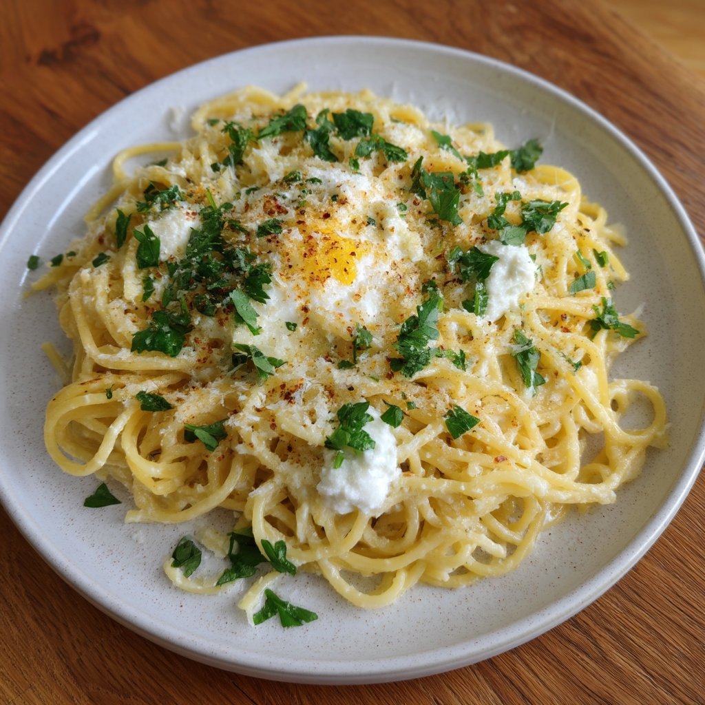 Lemon Ricotta Pasta with Garlic + Parmesan