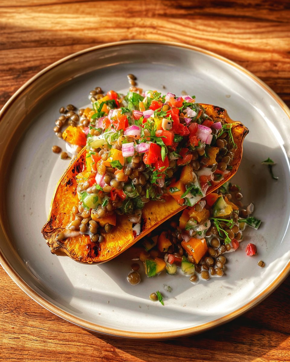 Roasted Pumpkin with Lentil Salad