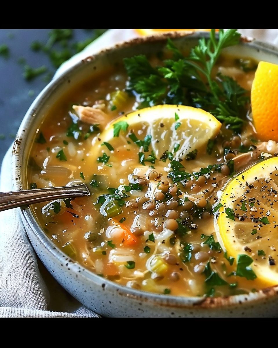 Lemon-Garlic Chicken, Rice & Lentil Soup: Nourishing Comfort in Every Spoonful
