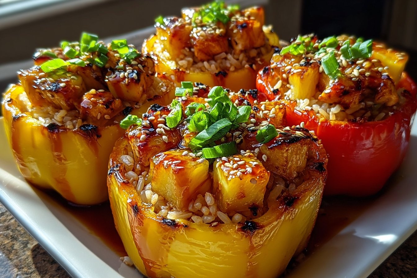 Teriyaki Pineapple Chicken and Rice Stuffed Peppers
