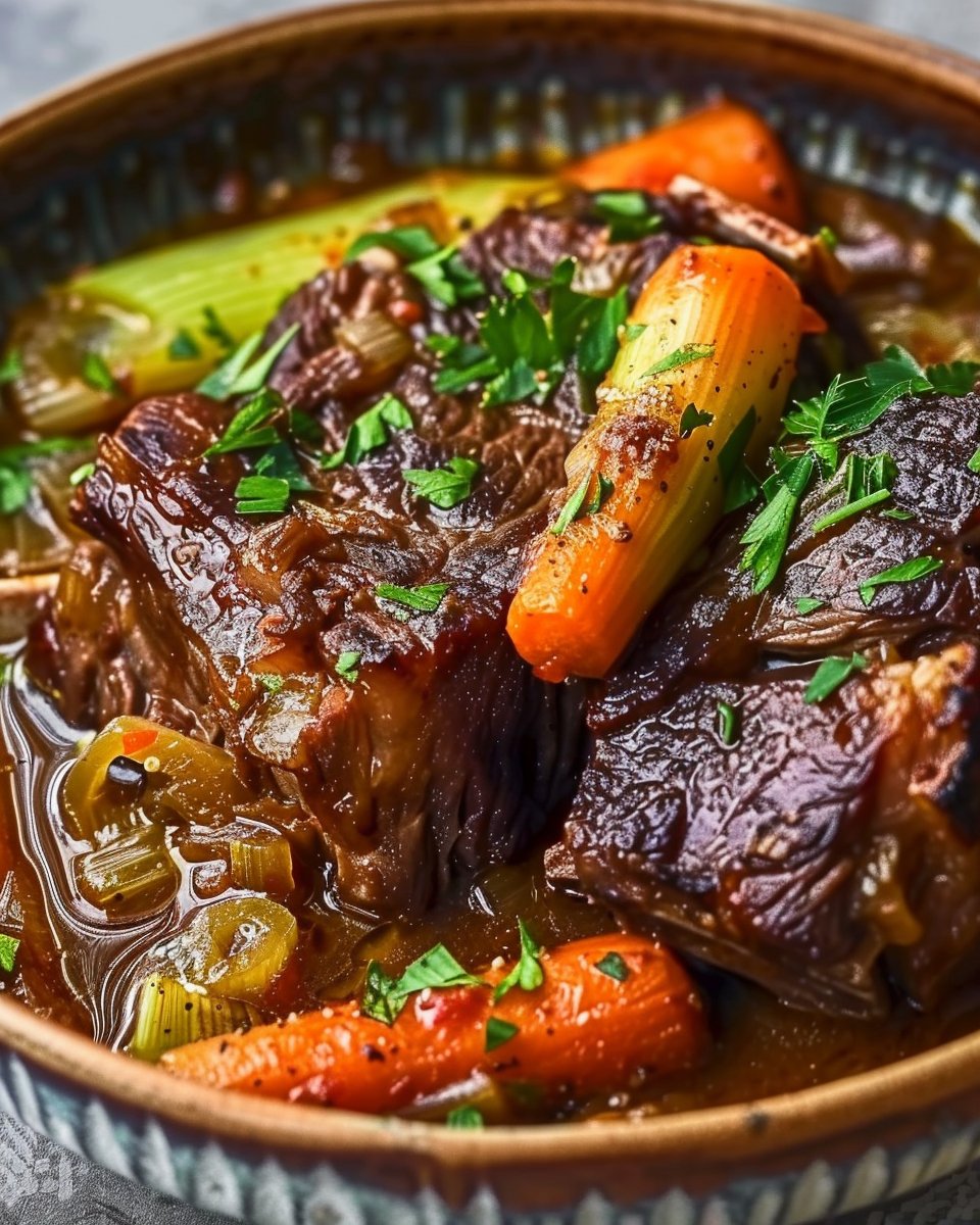 Oven-Braised Beef Chuck with Leeks, Carrots & Herb Jus