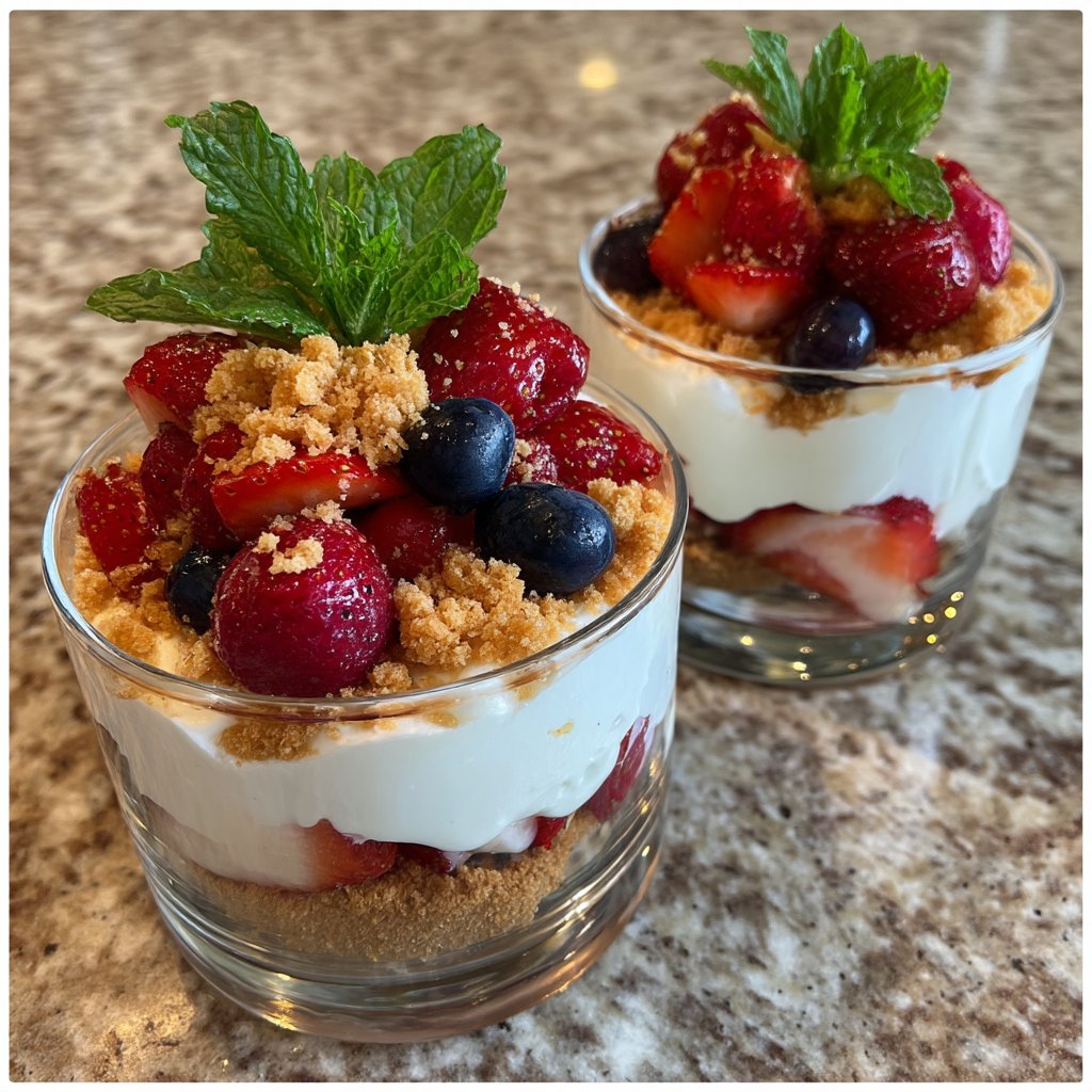Memorial Day Dessert Cups with Berries and Cream