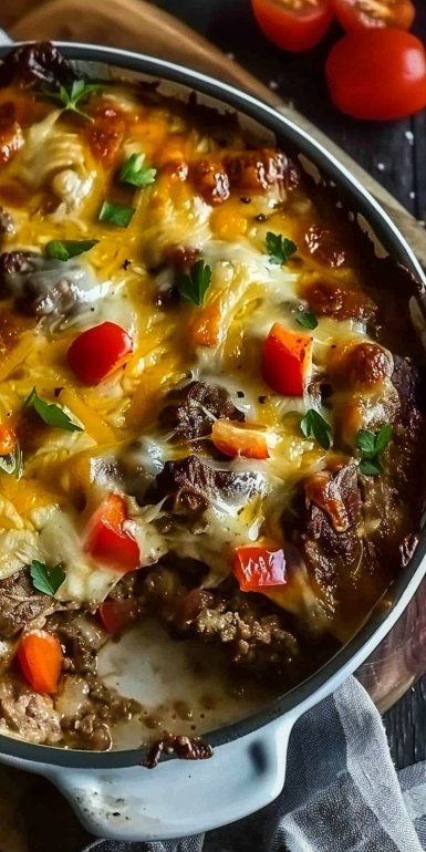 Low Carb Philly Cheesesteak Casserole