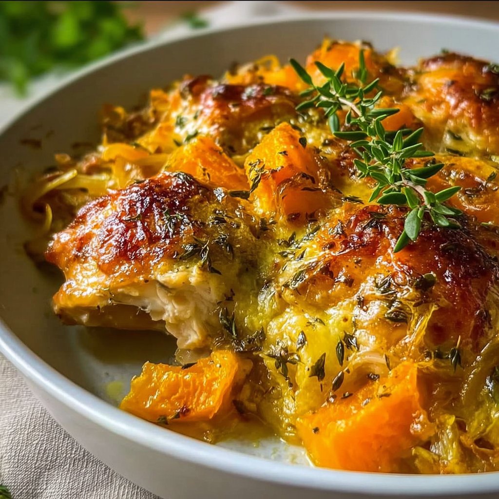 Roasted Chicken Leek and Butternut Squash Bake