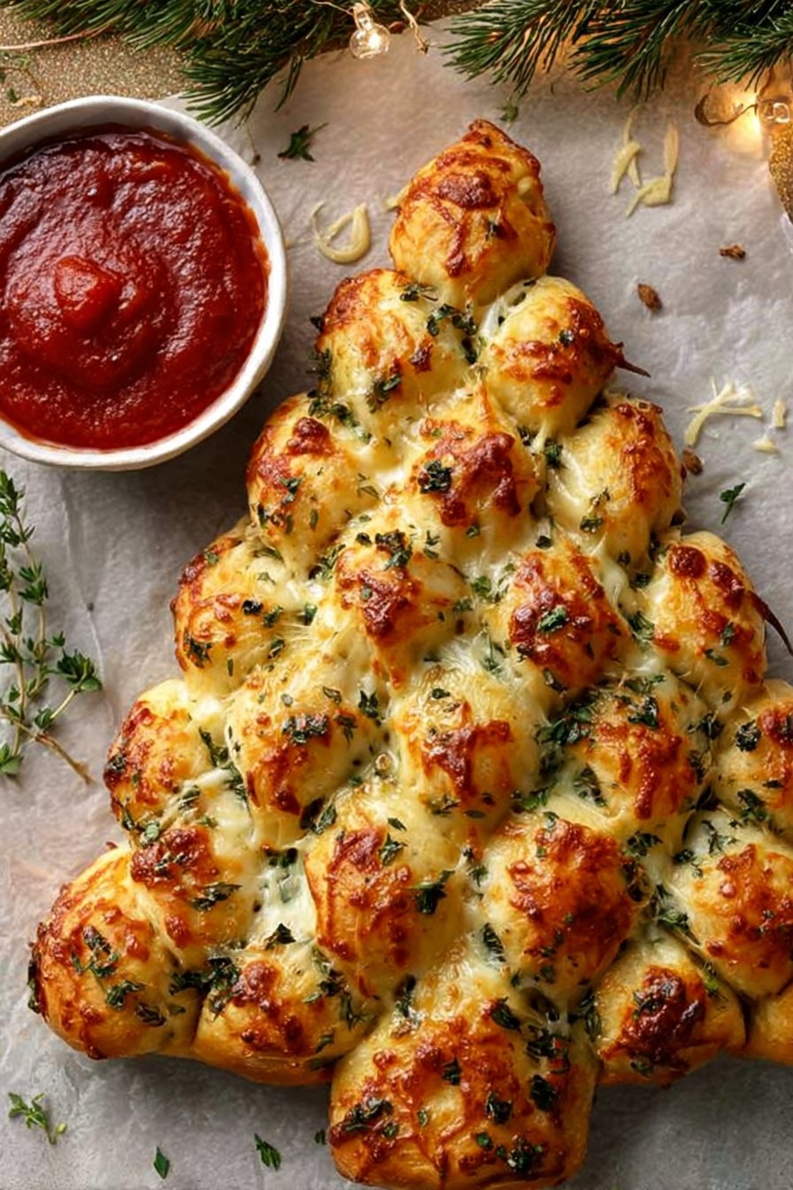 Cheesy Pull Apart Garlic-Butter Christmas Tree Bread